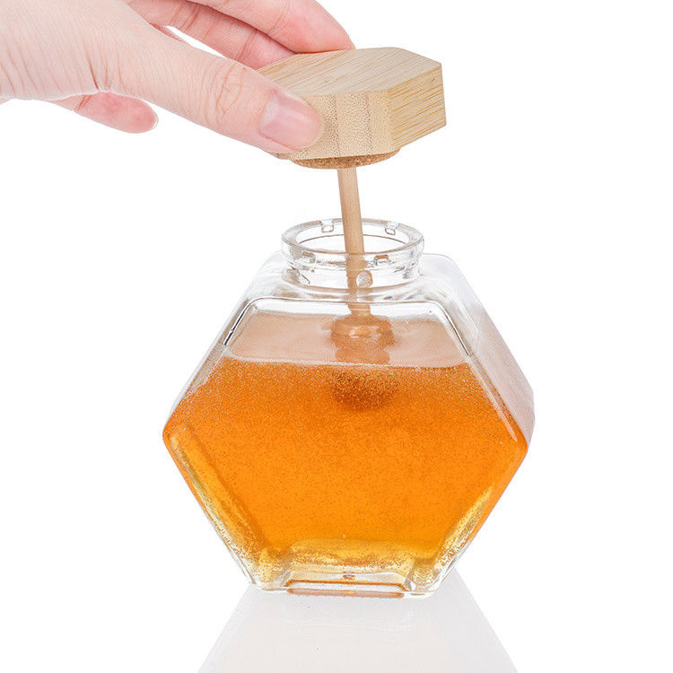 Hexagonal shape Clear Glass Kitchen Food Storage Jar With Stainless Steel Lid Or Clear Lid