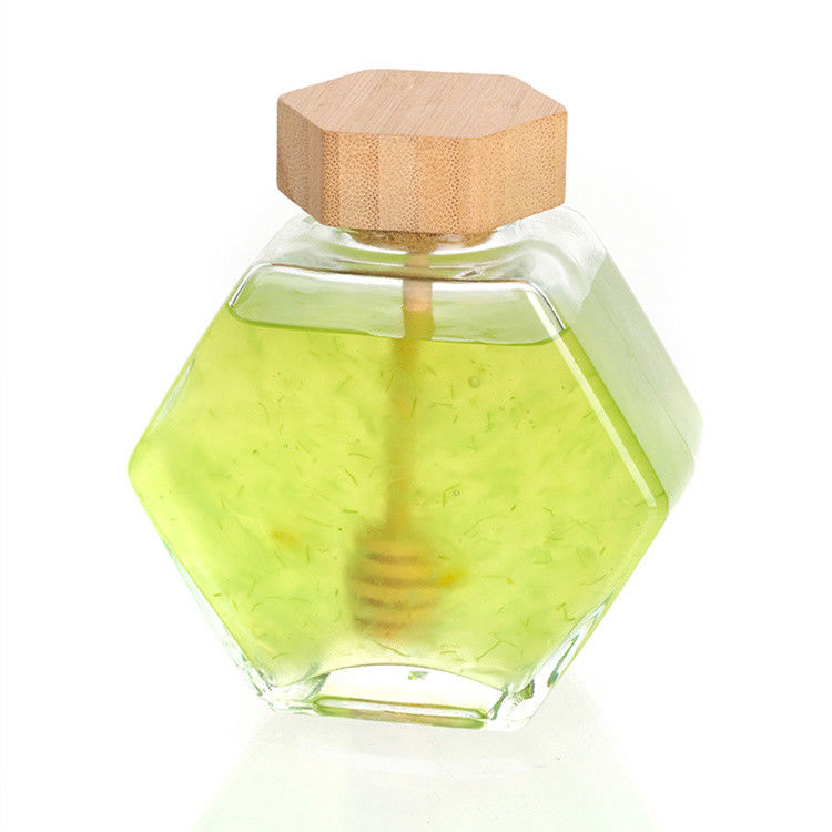 Hexagonal shape Clear Glass Kitchen Food Storage Jar With Stainless Steel Lid Or Clear Lid