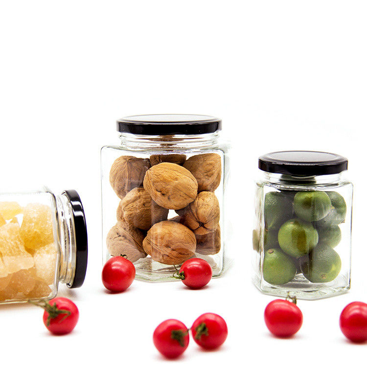 Different Sizes Transparent Sealed Storage Container Empty Hexagon Glass Jar For Kitchen