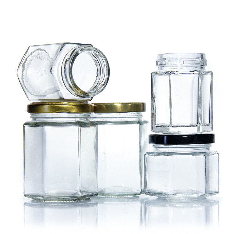 Different Sizes Transparent Sealed Storage Container Empty Hexagon Glass Jar For Kitchen