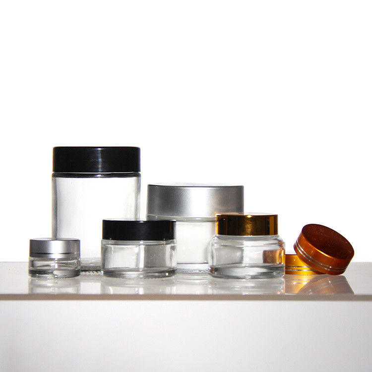 ODM Colored Cosmetics Glass Cream Jars With Golden Acacia Lid