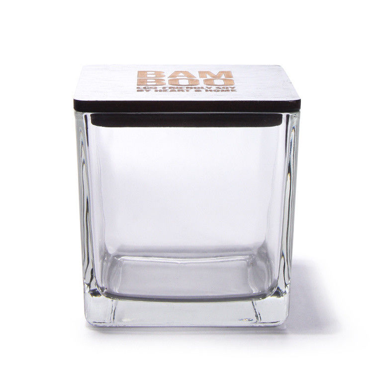 Custom Colored Frosted Glass Candle Jars Vessels Square Shape 9oz
