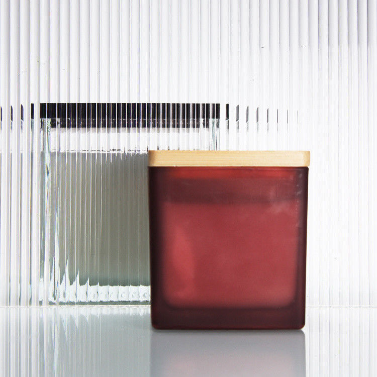 Custom Colored Frosted Glass Candle Jars Vessels Square Shape 9oz