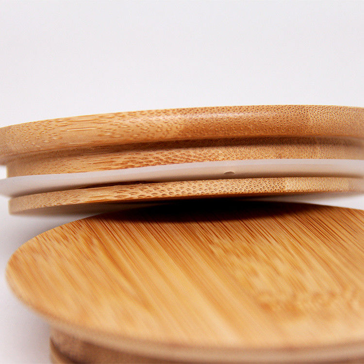                  Eco Friendly Reusable Mason Jar Lids Bamboo Wooden Tea Coffee Cup Cover 70 mm Size Lids with Straw Hole             