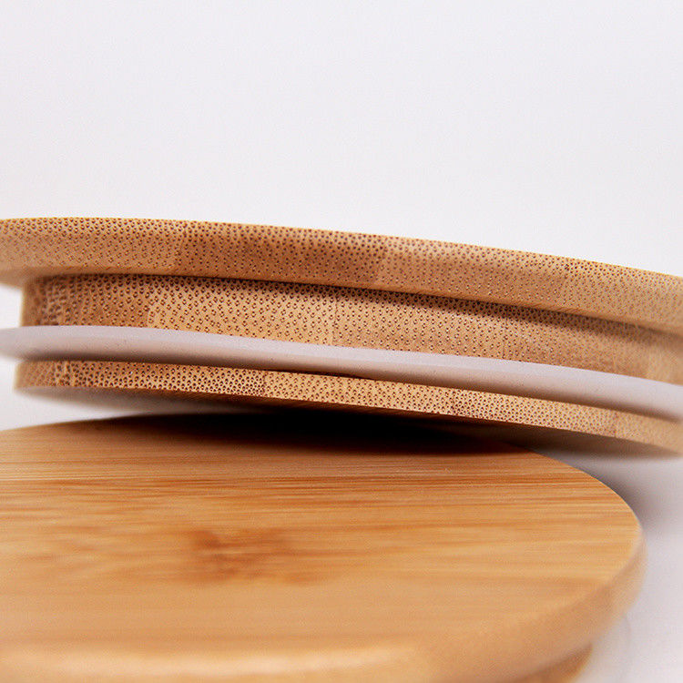                  Eco Friendly Reusable Mason Jar Lids Bamboo Wooden Tea Coffee Cup Cover 70 mm Size Lids with Straw Hole             