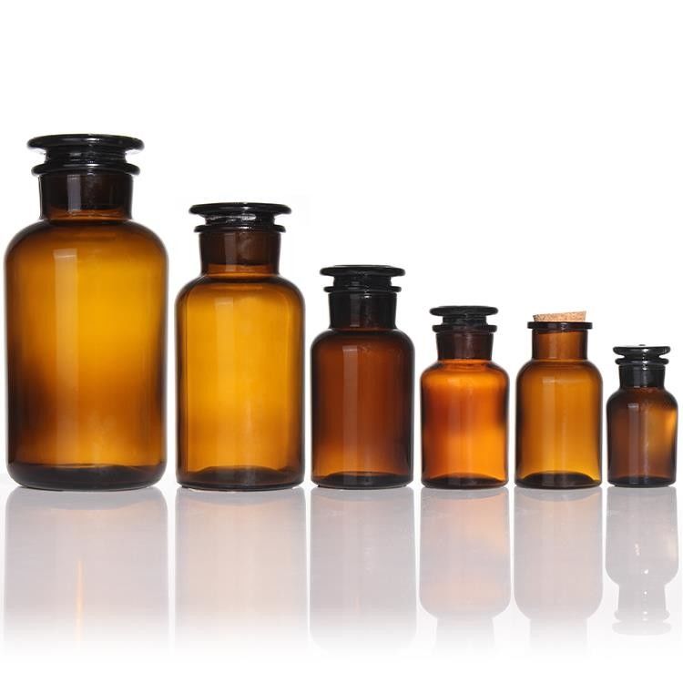 Custom 125ml Amber Wide Mouth Reagent Bottle Vintage Glass Apothecary Jar
