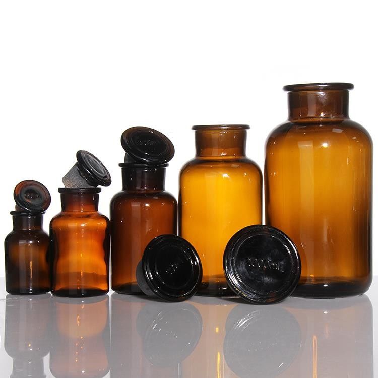Custom 125ml Amber Wide Mouth Reagent Bottle Vintage Glass Apothecary Jar