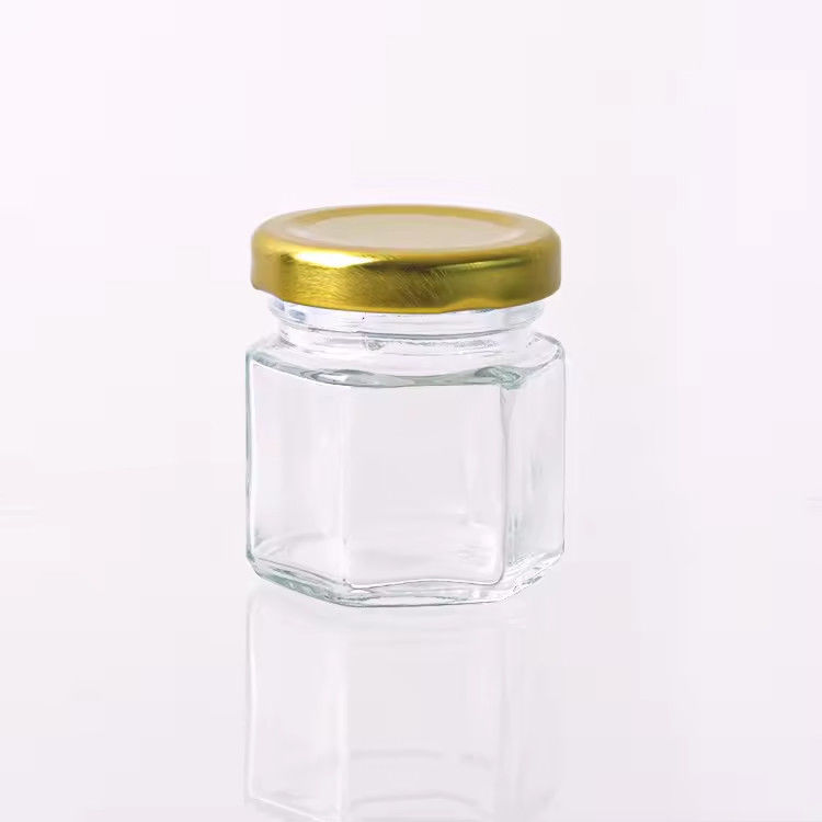 Custom Label Hexagon Shape 100ml 180ml 380ml Honey Glass Jar For Olive Fruit Jam