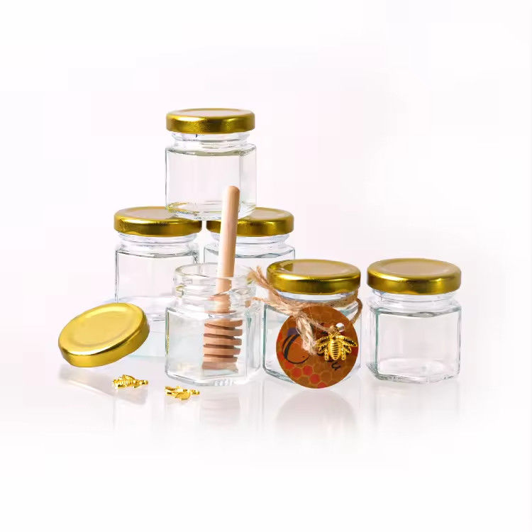Custom Label Hexagon Shape 100ml 180ml 380ml Honey Glass Jar For Olive Fruit Jam