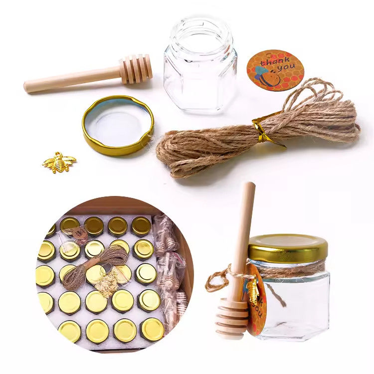 Custom Label Hexagon Shape 100ml 180ml 380ml Honey Glass Jar For Olive Fruit Jam