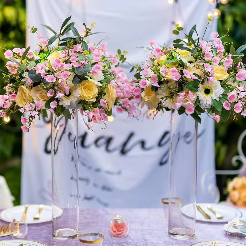 Hydroponic Cylinder Clear Glass Flower Vase For Hotel Decoration Wedding Ceremony