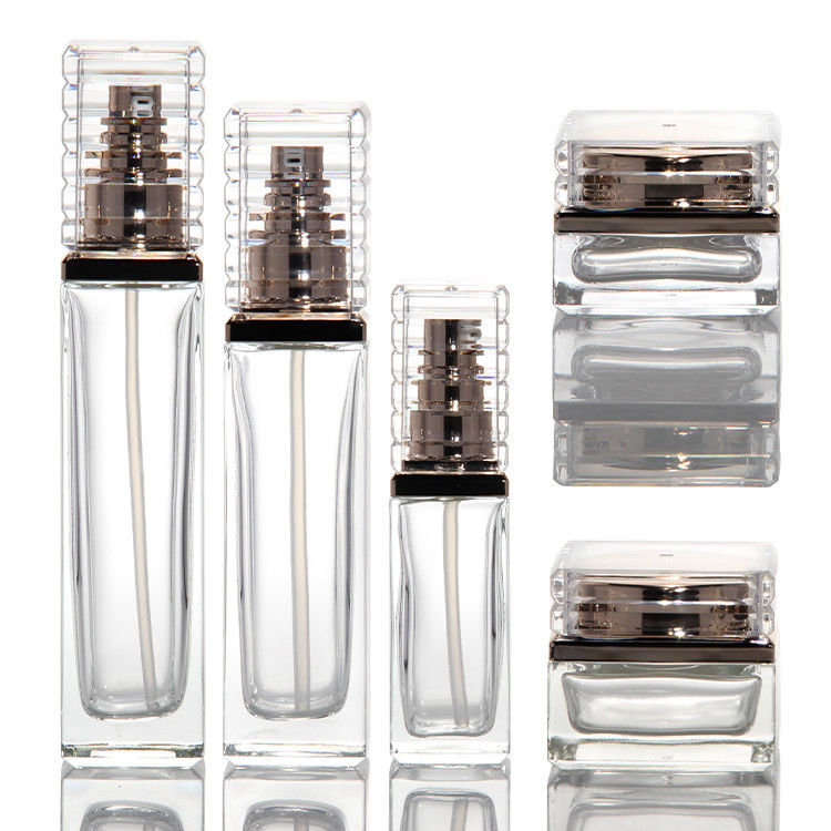30ml 50ml 80ml 100ml Transparent Glass Pump Bottle For Serum Essential Oil Perfume Lotion