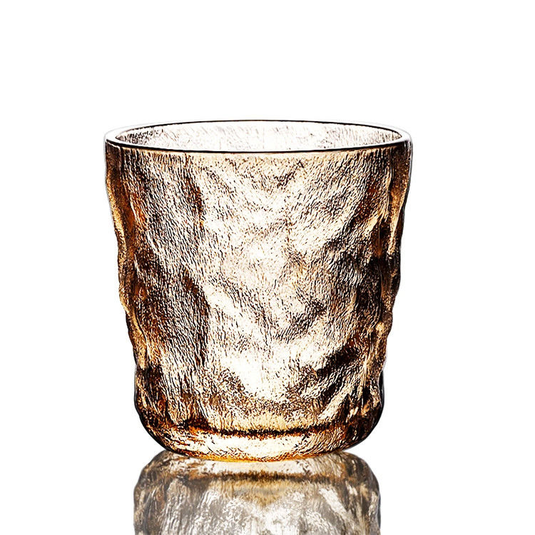 Free Sample Glacier Pattern Wine Glass Tumbler Frosted Pink Color Whiskey Glass Cup