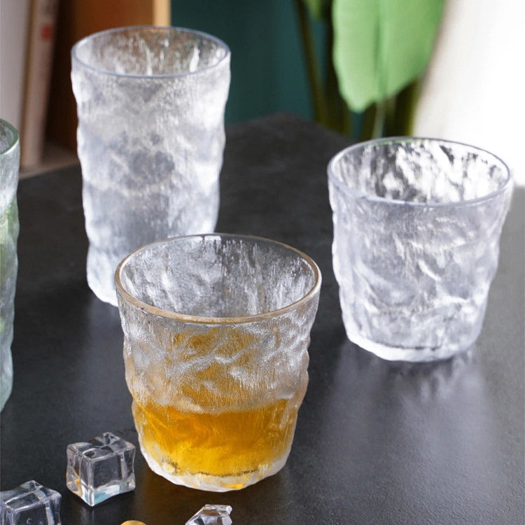 Free Sample Glacier Pattern Wine Glass Tumbler Frosted Pink Color Whiskey Glass Cup