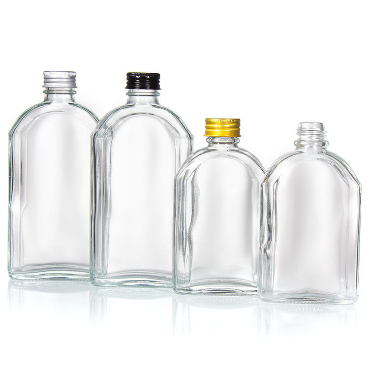 Personalized Custom 350Ml 500Ml Flat Transparent Liquor Glass Flat Bottle With Aluminum Lid