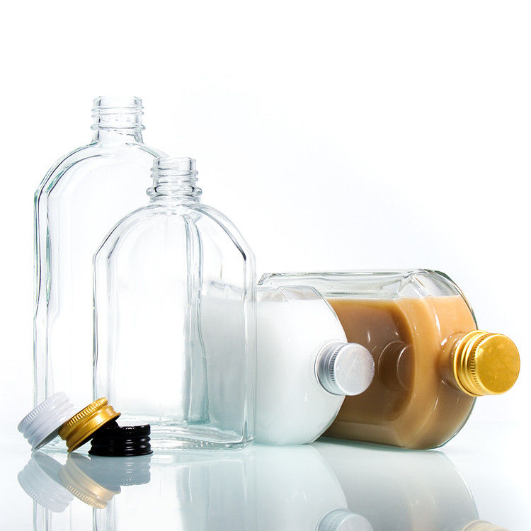 Personalized Custom 350Ml 500Ml Flat Transparent Liquor Glass Flat Bottle With Aluminum Lid