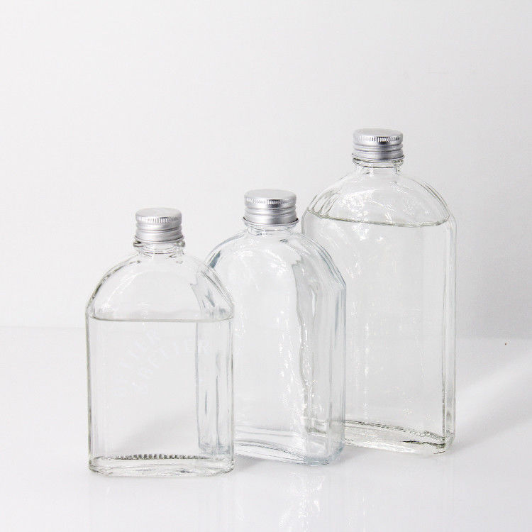 New Design 200Ml 250Ml 300Ml  Transparent Liquor Glass Flat Bottle With Screw Lid
