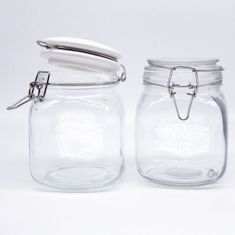 Clear Short Type 100ml 150ml 200ml Glass Pickle Butter Jar with Metal Buckle Clip Lid