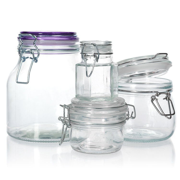 Clear Short Type 100ml 150ml 200ml Glass Pickle Butter Jar with Metal Buckle Clip Lid