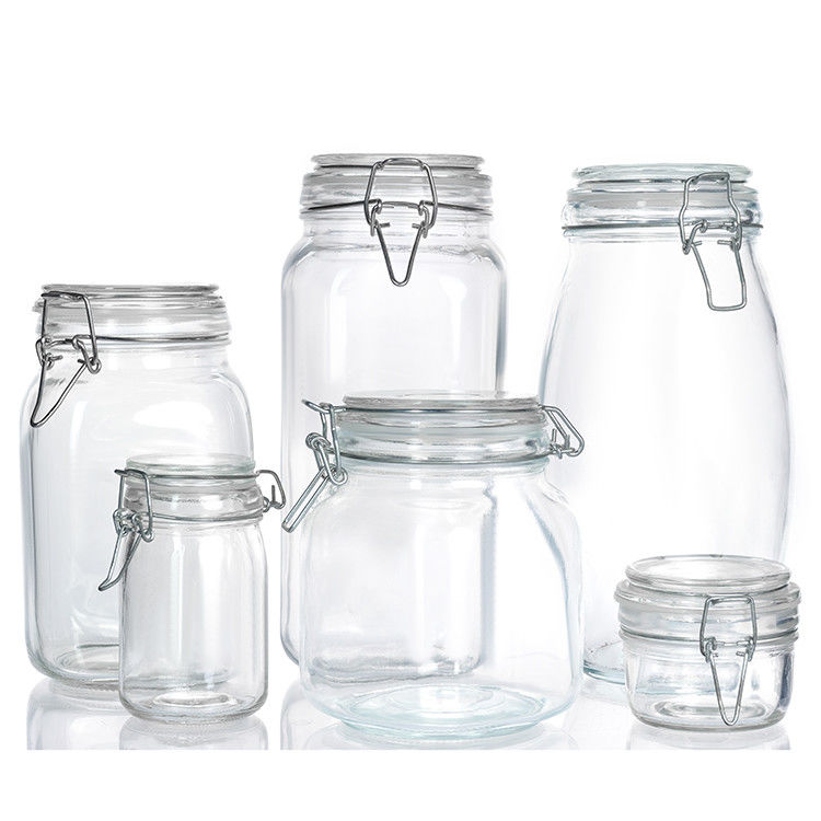 Custom Wide Mouth Jam Pickle Jar 300ml 500ml 750ml Airtight Glass Food Jar With Flip Top Lid