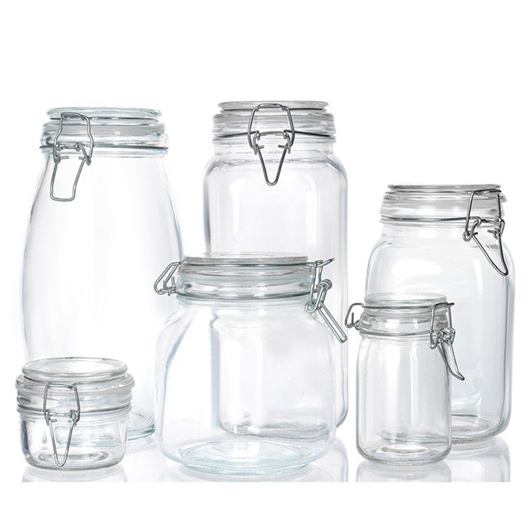 Custom Wide Mouth Jam Pickle Jar 300ml 500ml 750ml Airtight Glass Food Jar With Flip Top Lid