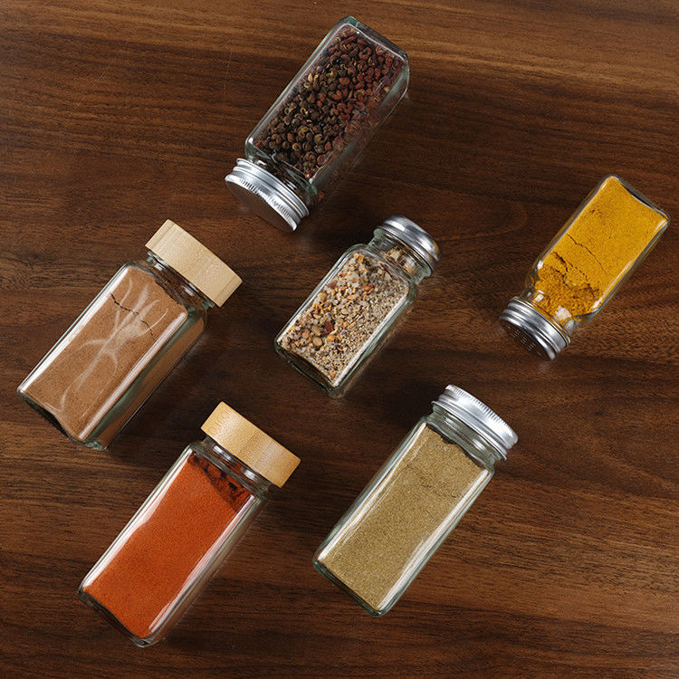 120Ml 90Ml Glass Spice Jars With Shaker Pour Lid Square 4Oz Spice Jar For Kitchen