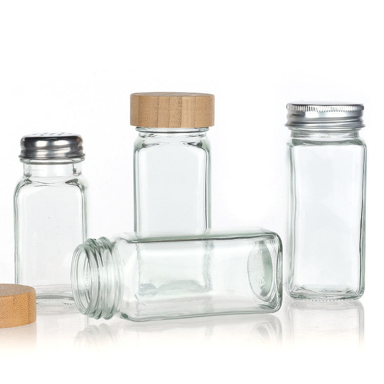 Kitchen Household Square Storage Jars 4oz Seasoning Bottle Glass Spice Jar With Various Lid