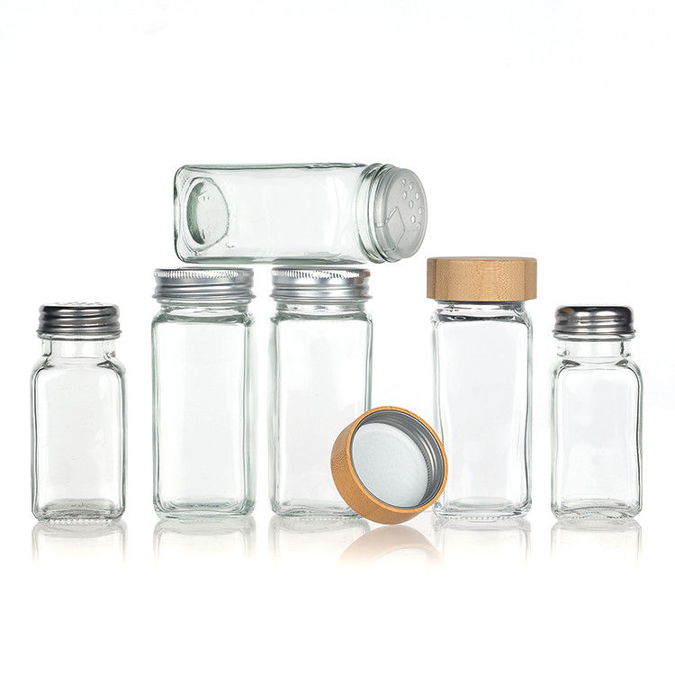 Oem Empty Clear 120ml Square Pepper Glass Bottle 4oz Spice Jar With Shaker For Kitchen Bbq