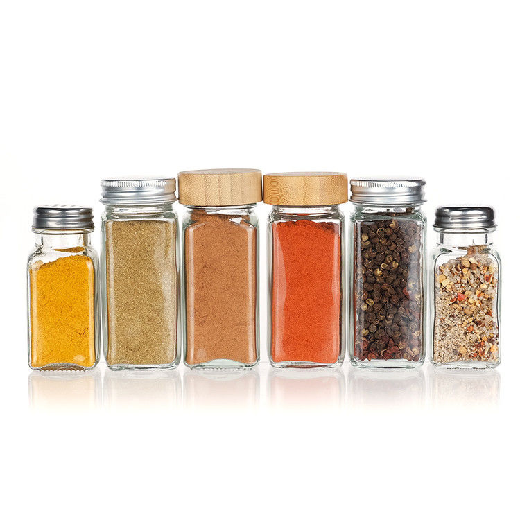 Oem Empty Clear 120ml Square Pepper Glass Bottle 4oz Spice Jar With Shaker For Kitchen Bbq