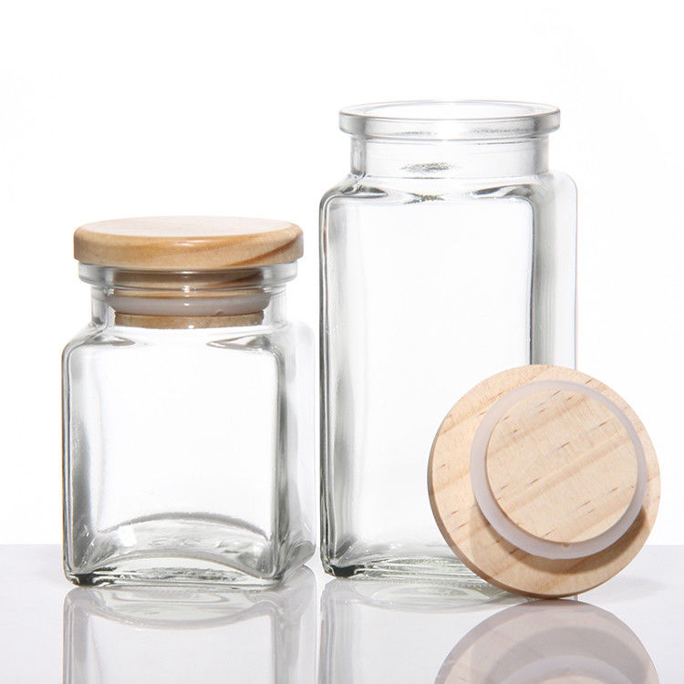 Custom Logo 4Oz 8Oz Square Spice Pepper Salt Glass Jar With Metal Bamboo Lid
