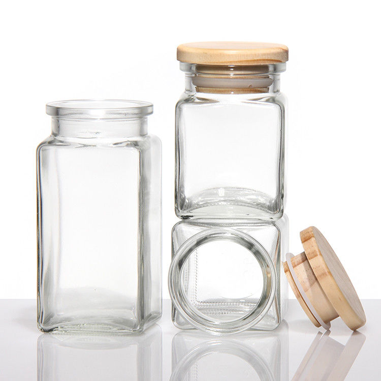 Custom Logo 4Oz 8Oz Square Spice Pepper Salt Glass Jar With Metal Bamboo Lid