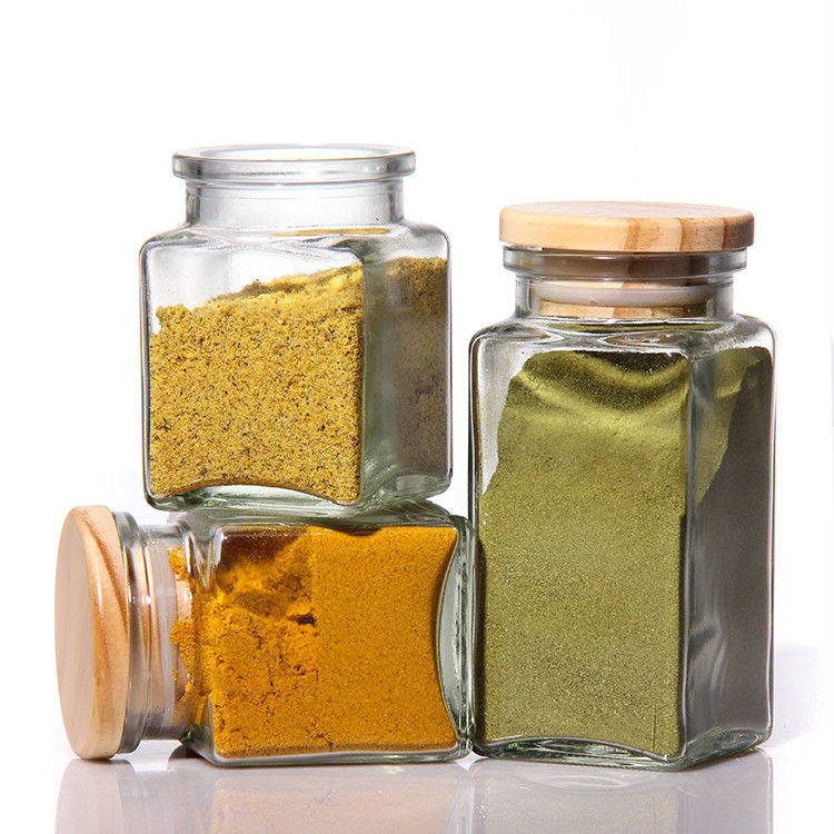 Custom Logo 4Oz 8Oz Square Spice Pepper Salt Glass Jar With Metal Bamboo Lid