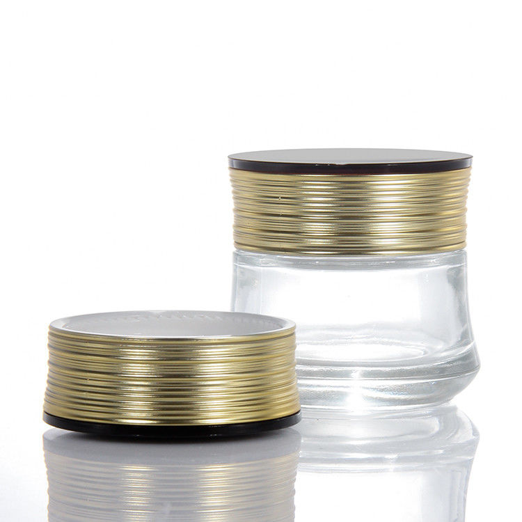 Glass Cream Jar New Design White Clear Compartments Platinum Lid Glass Jar Cream Luxury