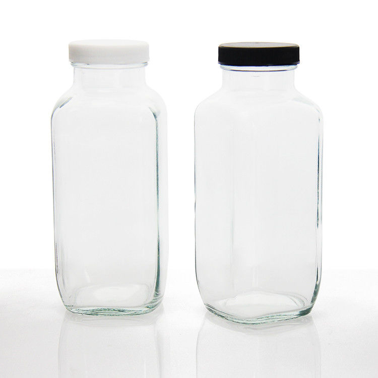 Glass Juice Bottles Squared Juice Glass Bottles With Tamper Proof Cap For Juice Beverage Packaging