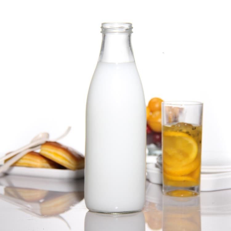 Lead Free French Round 25Oz 32Oz Glass Fresh Milk Bottles For Iced Drinks