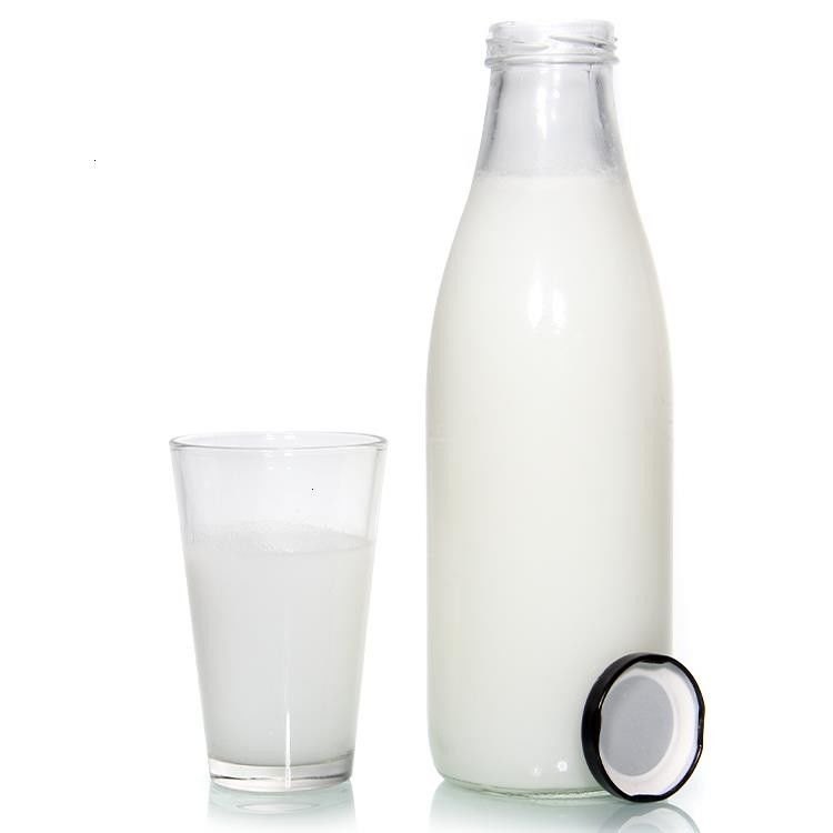 Lead Free French Round 25Oz 32Oz Glass Fresh Milk Bottles For Iced Drinks