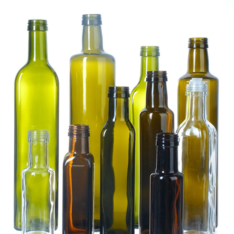 Green Color Clear Glass Square Round Olive Oil Bottles 125 Ml 250 Ml 500 Ml 750 Ml 1000 Ml