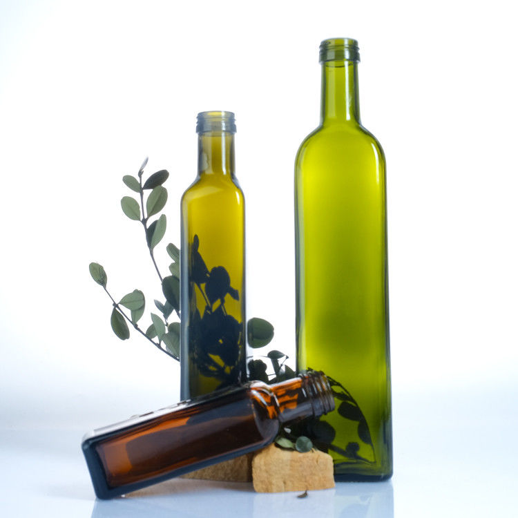 Green Color Clear Glass Square Round Olive Oil Bottles 125 Ml 250 Ml 500 Ml 750 Ml 1000 Ml