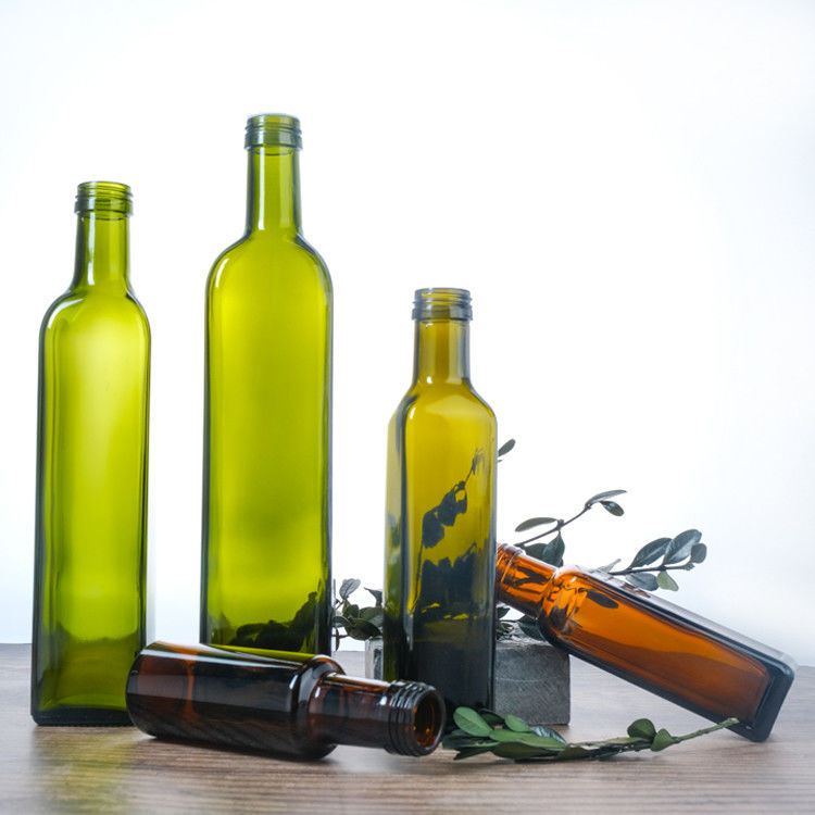 Green Color Clear Glass Square Round Olive Oil Bottles 125 Ml 250 Ml 500 Ml 750 Ml 1000 Ml