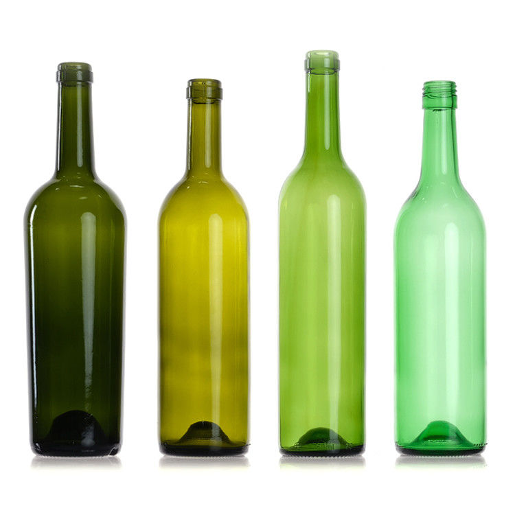 Empty 750Ml Clear Amber Green Round Glass Bordeaux Wine Bottles With Cork Stopper Lid