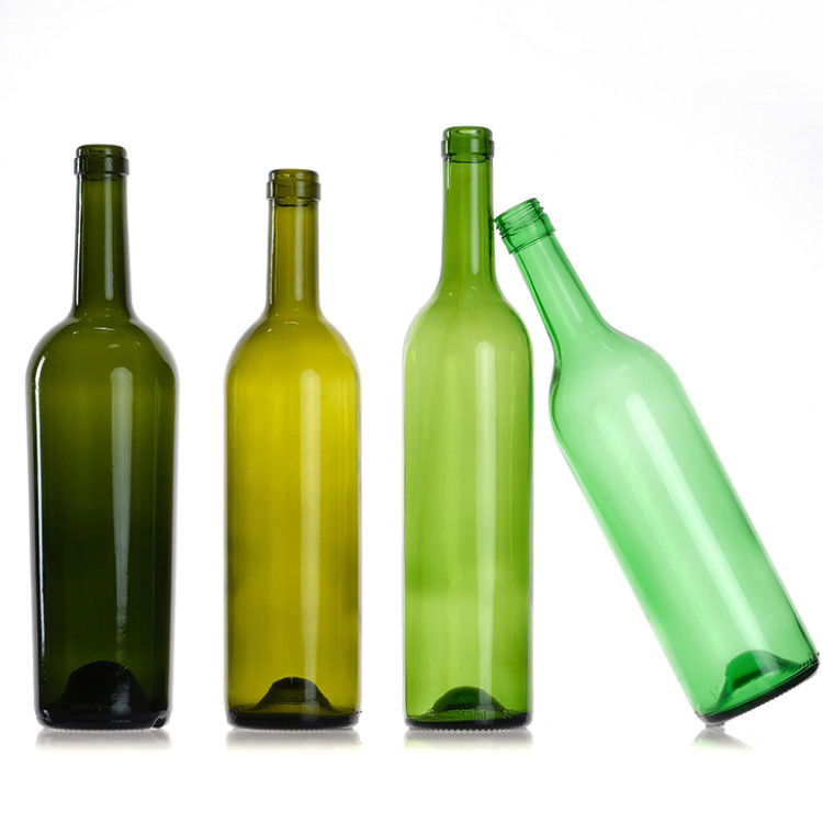 Empty 750Ml Clear Amber Green Round Glass Bordeaux Wine Bottles With Cork Stopper Lid