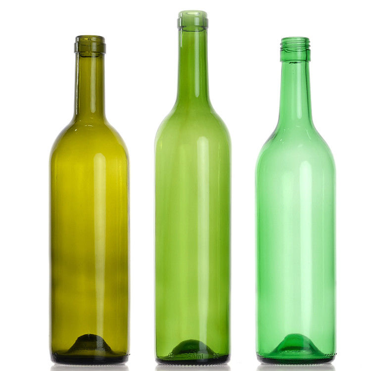Empty 750Ml Clear Amber Green Round Glass Bordeaux Wine Bottles With Cork Stopper Lid