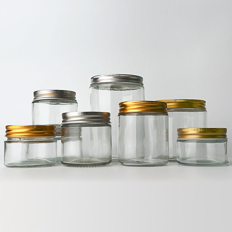 Empty Clear Glass Round Straight Side 4oz 8oz 12oz 20oz Glass Jar Food Container With Deep Metal Lid