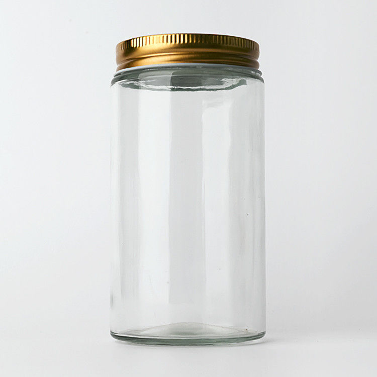 Factory Supply  8oz 12oz  Empty Clear Candy Round Containers Glass Jars With Gold Metal Lids