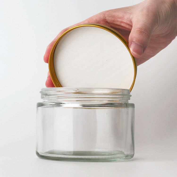 Factory Supply  8oz 12oz  Empty Clear Candy Round Containers Glass Jars With Gold Metal Lids