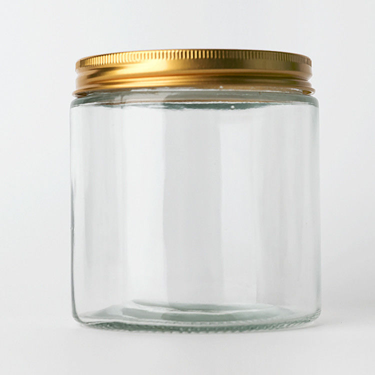 Factory Supply  8oz 12oz  Empty Clear Candy Round Containers Glass Jars With Gold Metal Lids