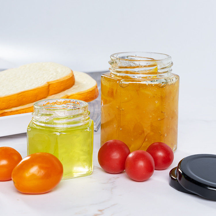 Empty Honey Bottle Glass Mini Hexagonal Honey Jar 500ml 380ml 180ml 90ml 45ml With Lid