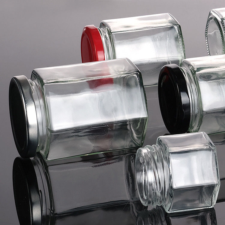 Empty Honey Bottle Glass Mini Hexagonal Honey Jar 500ml 380ml 180ml 90ml 45ml With Lid