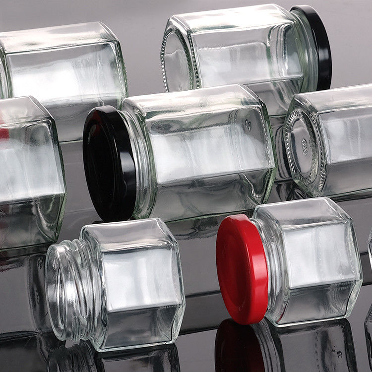 Empty Honey Bottle Glass Mini Hexagonal Honey Jar 500ml 380ml 180ml 90ml 45ml With Lid
