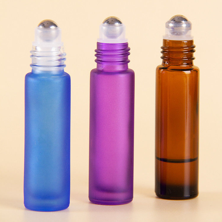 10Ml Rainbow Color Frosted Glass Roller Bottles For Essential Oil With Brushed Cap
